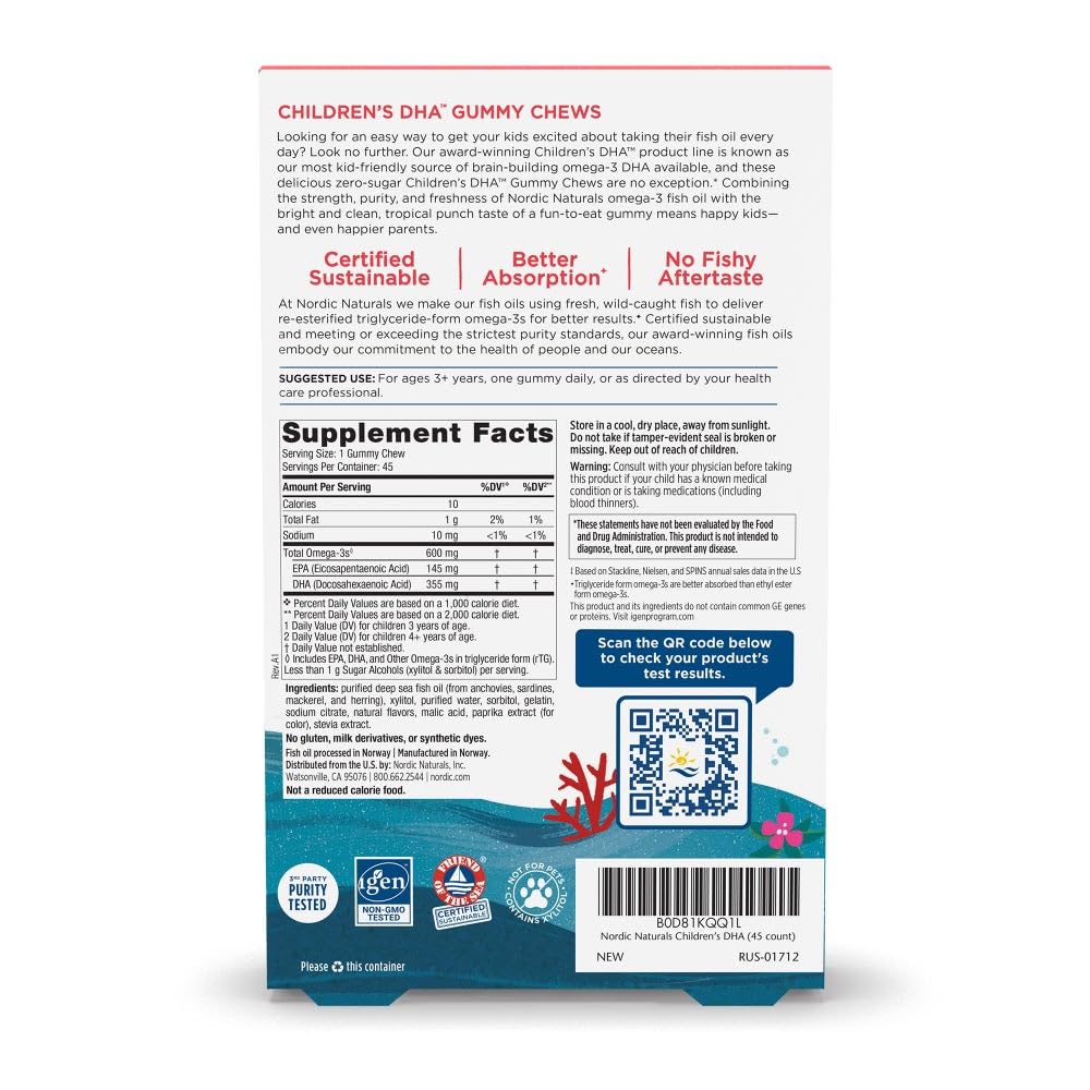 Nordic Naturals Zero Sugar Children's DHA Gummies third-party tested for purity and freshness.