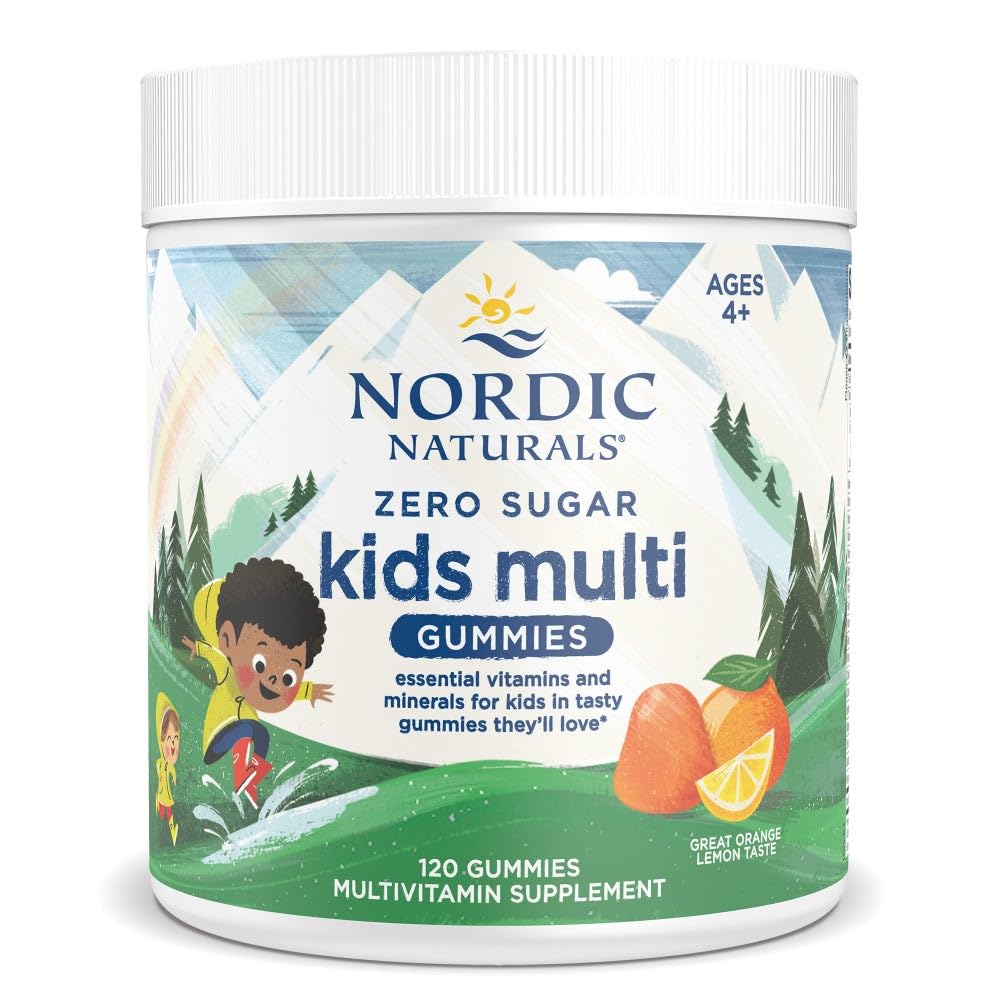 Nordic Naturals Zero Sugar Kids Multi Gummies orange-lemon bottle for tasty daily nutrition