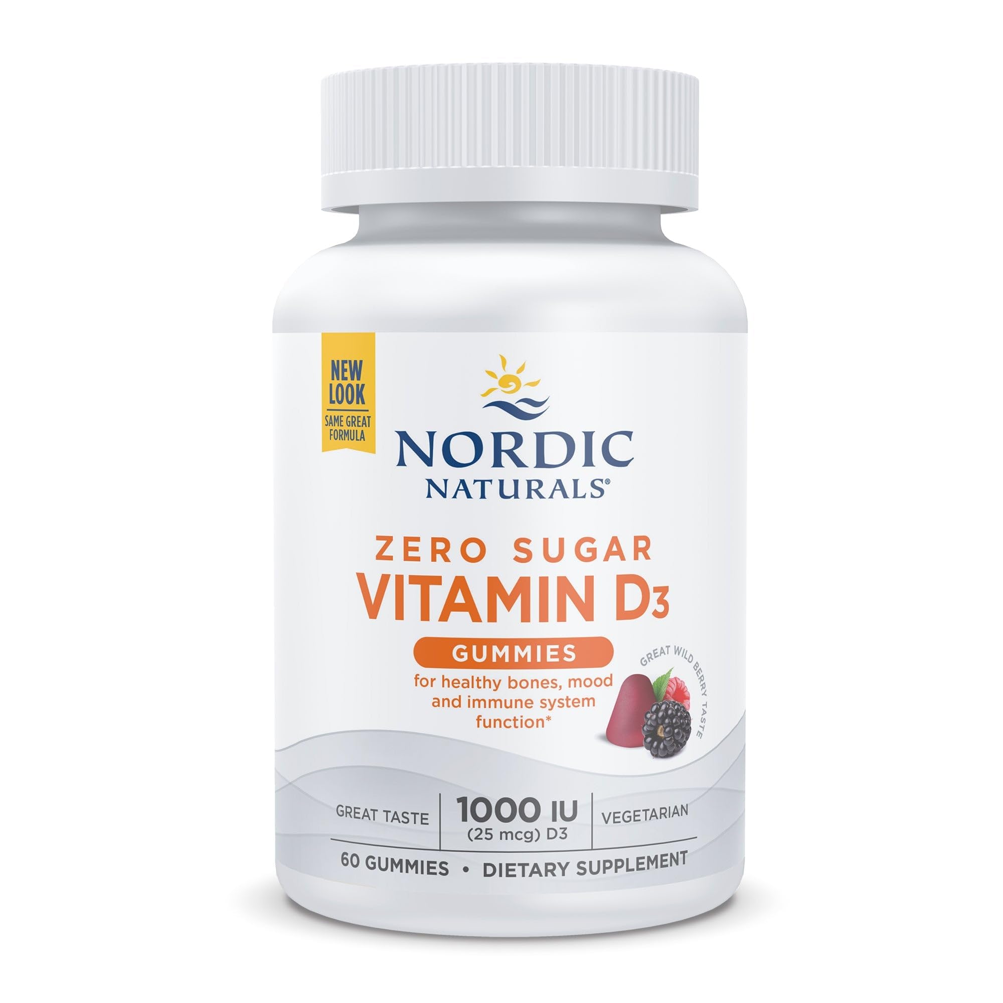 Nordic Naturals Zero Sugar Vitamin D3 Gummies in Wild Berry, 1000 IU per gummy, supports bone health