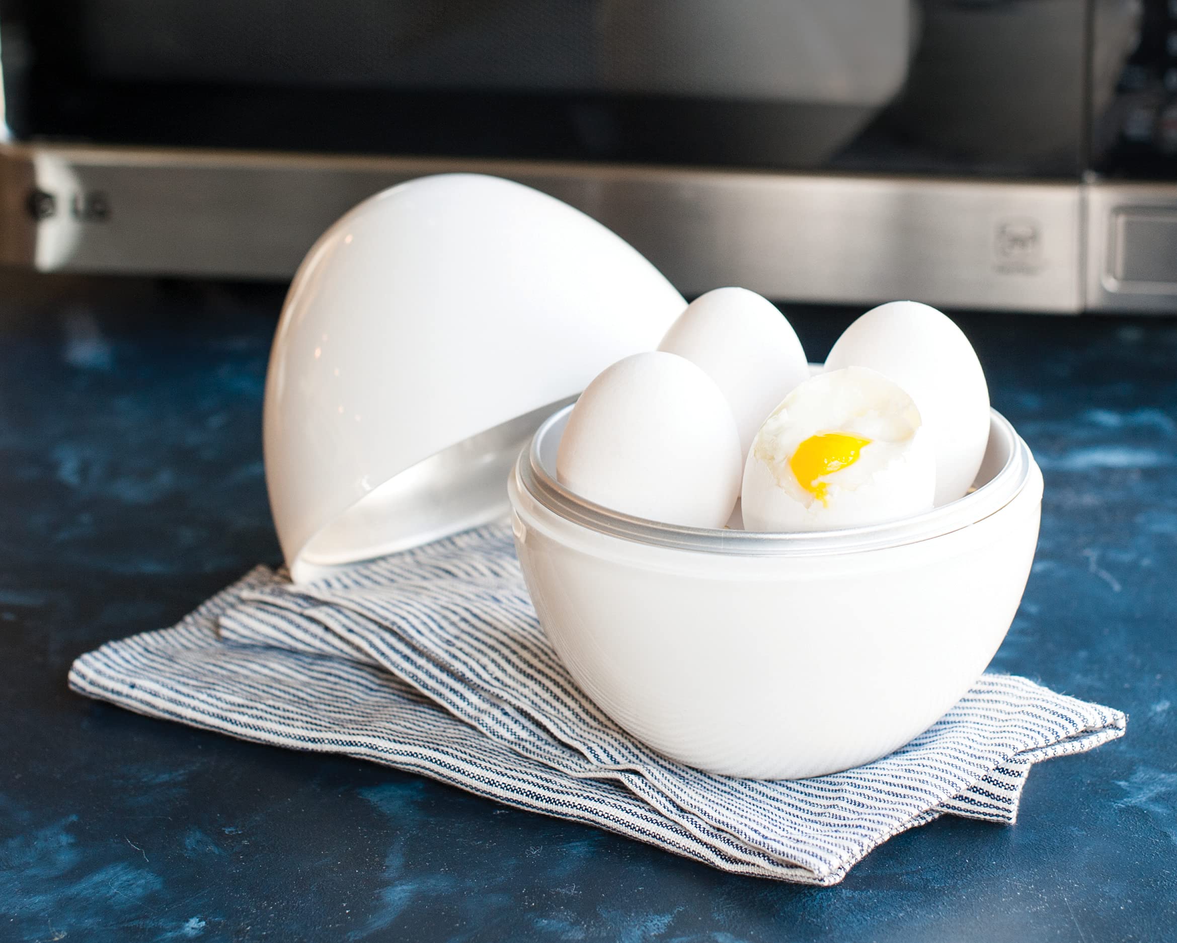 Nordic Ware Microwave Egg Boiler eggs-prep with four eggs at once.