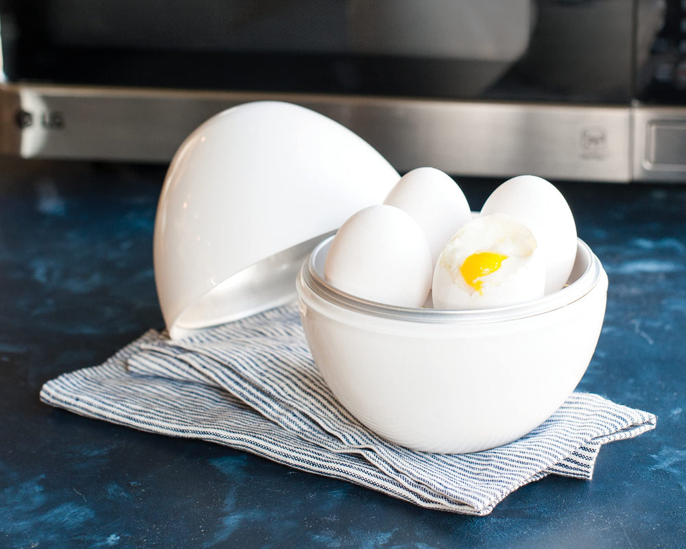 Nordic Ware Microwave Egg Boiler eggs-prep with four eggs at once.