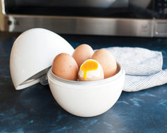 Nordic Ware Microwave Egg Boiler lid assembled for simple, mess-free cooking.