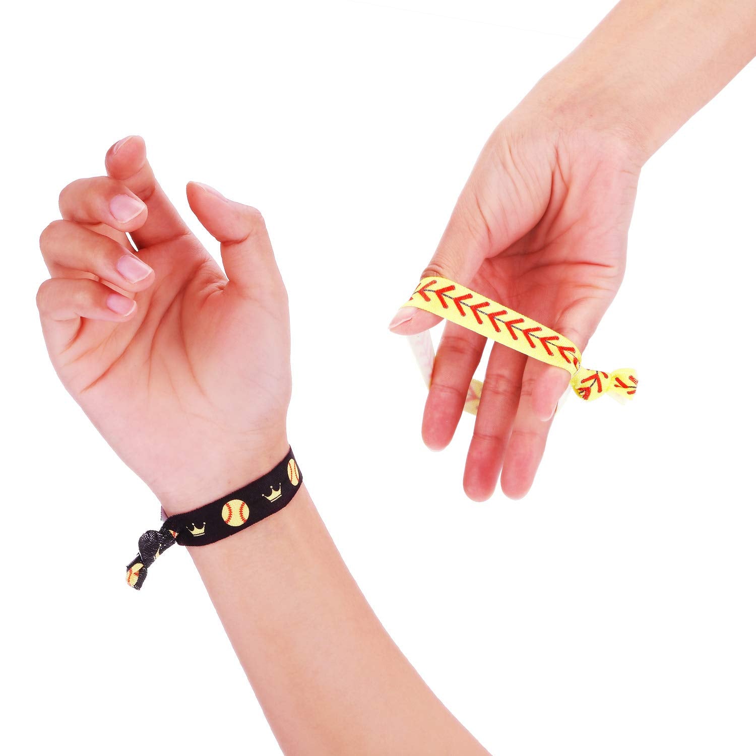 Norme softball hair ties with varied patterns for stylish game-day wear.