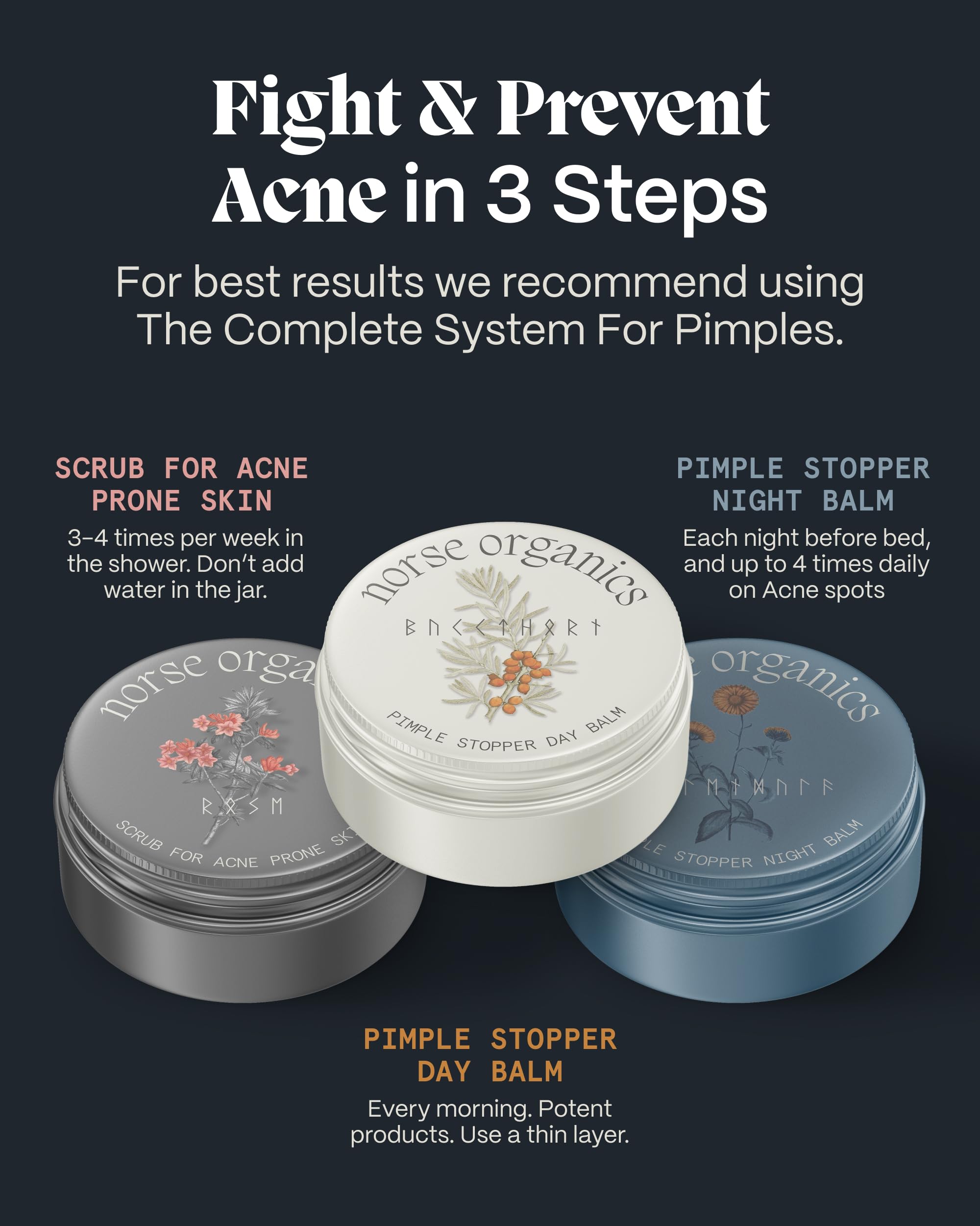 Front packaging box of Norse Organics Pimple Stopper Day Balm.