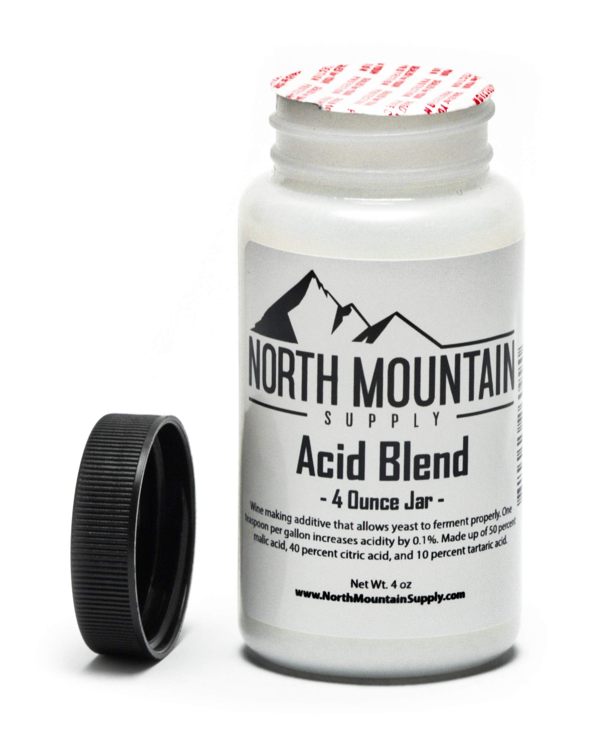 North Mountain Supply acid blend closeup showing citric, malic, tartaric mix for fermentation.