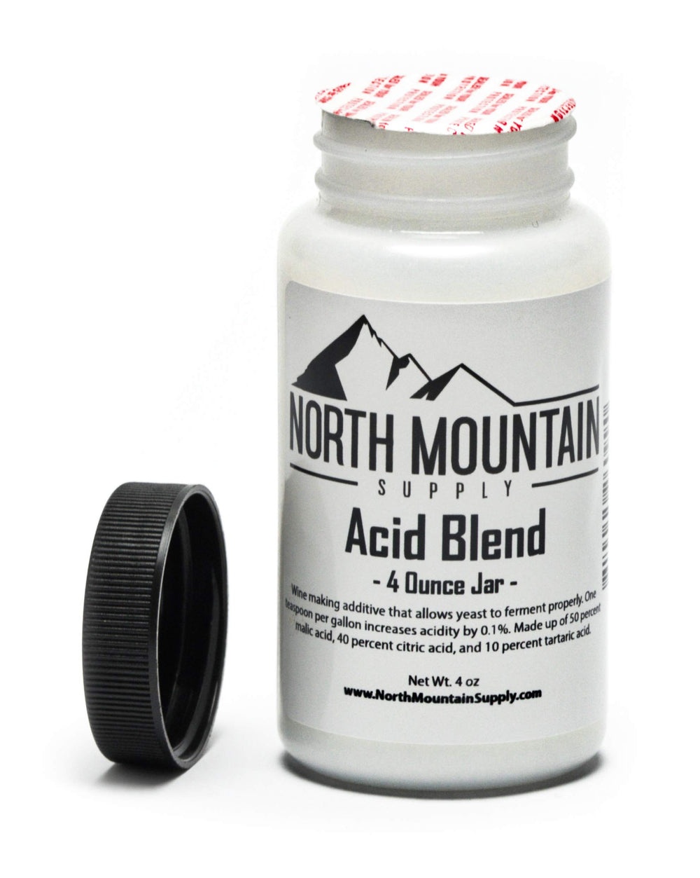 North Mountain Supply acid blend closeup showing citric, malic, tartaric mix for fermentation.