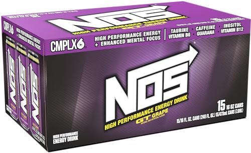 NOS GT Grape can closeup highlighting refreshing taste and natural caffeine.