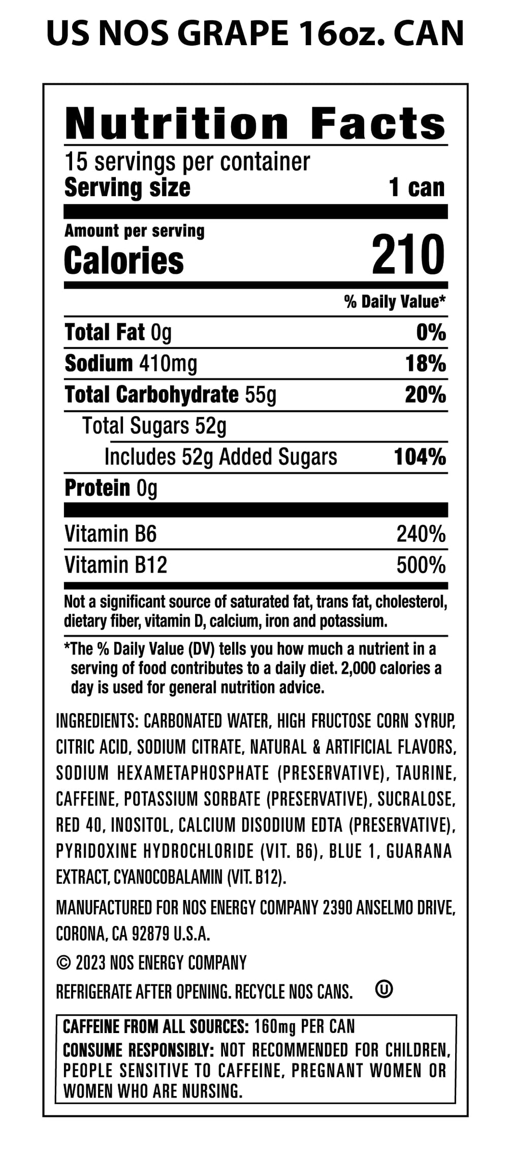 NOS GT Grape label front highlights electrolyte boost for hydration.