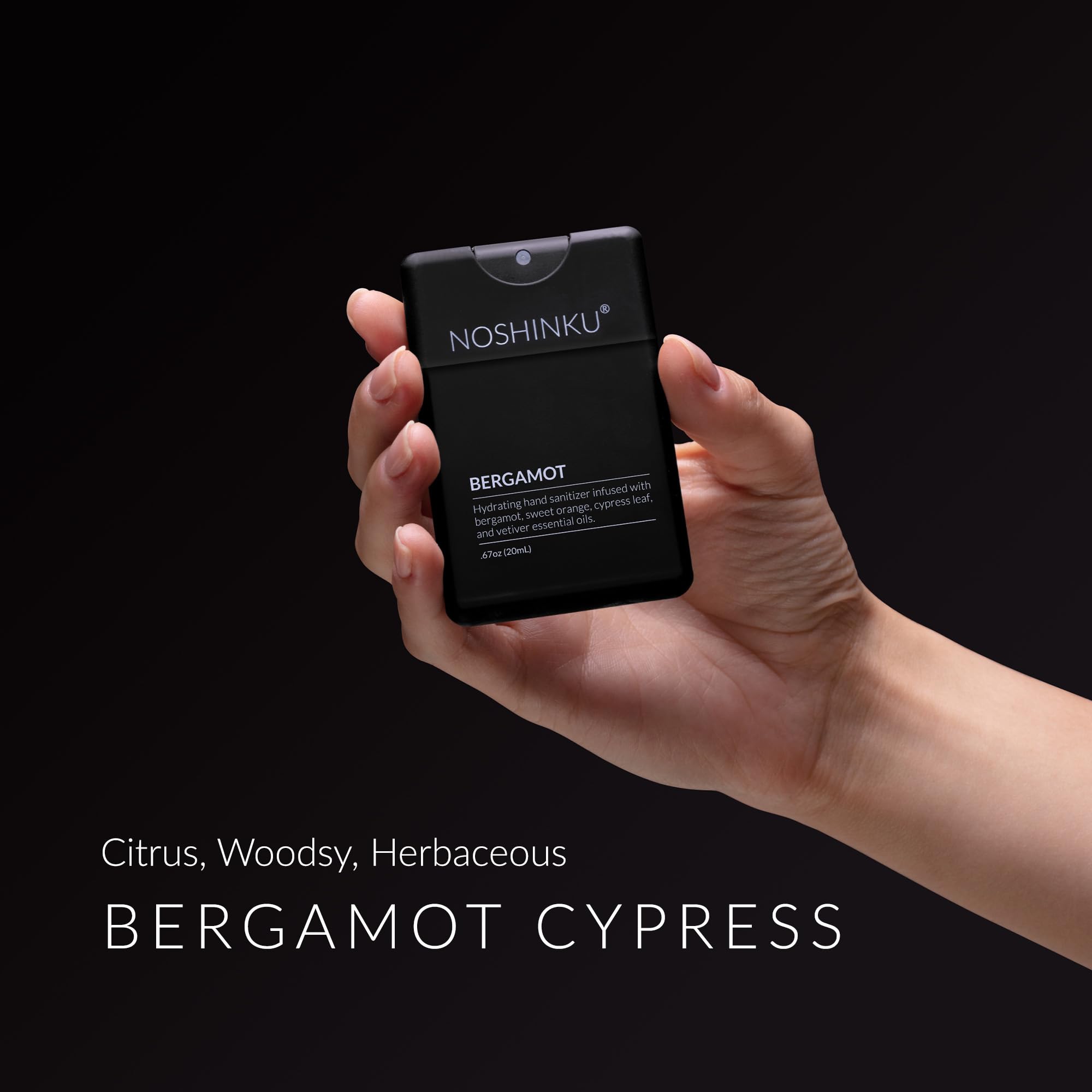 Noshinku bergamot pocket sprayer close-up highlighting natural scent.