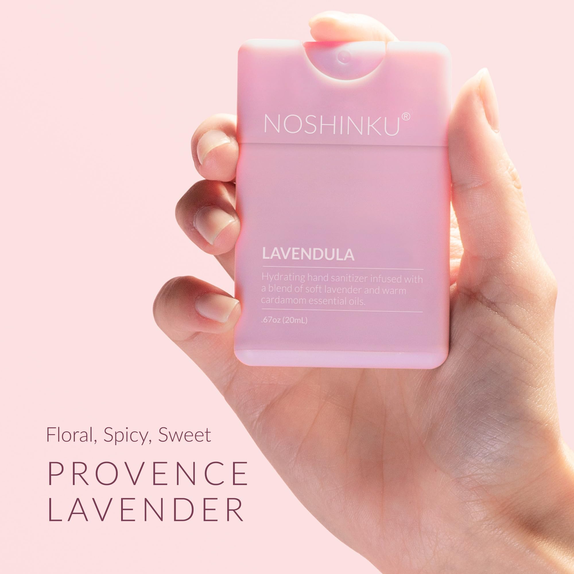 Noshinku lavender pocket sprayer close-up with calming scent.