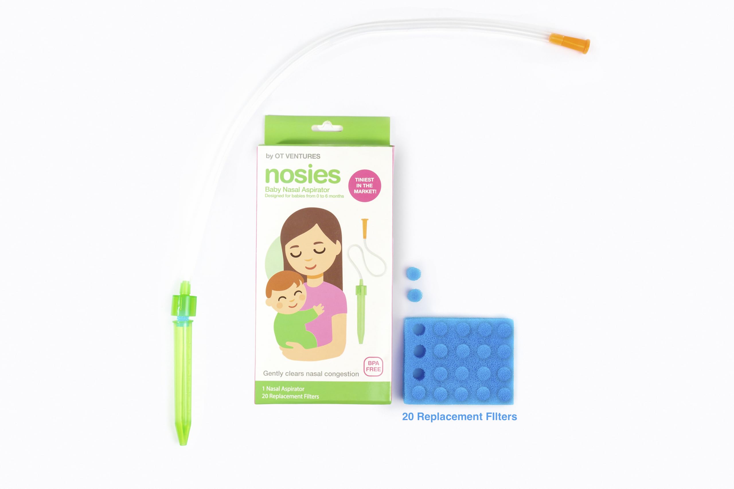 Nosies device uses BPA-free materials for safe nasal care of infants.