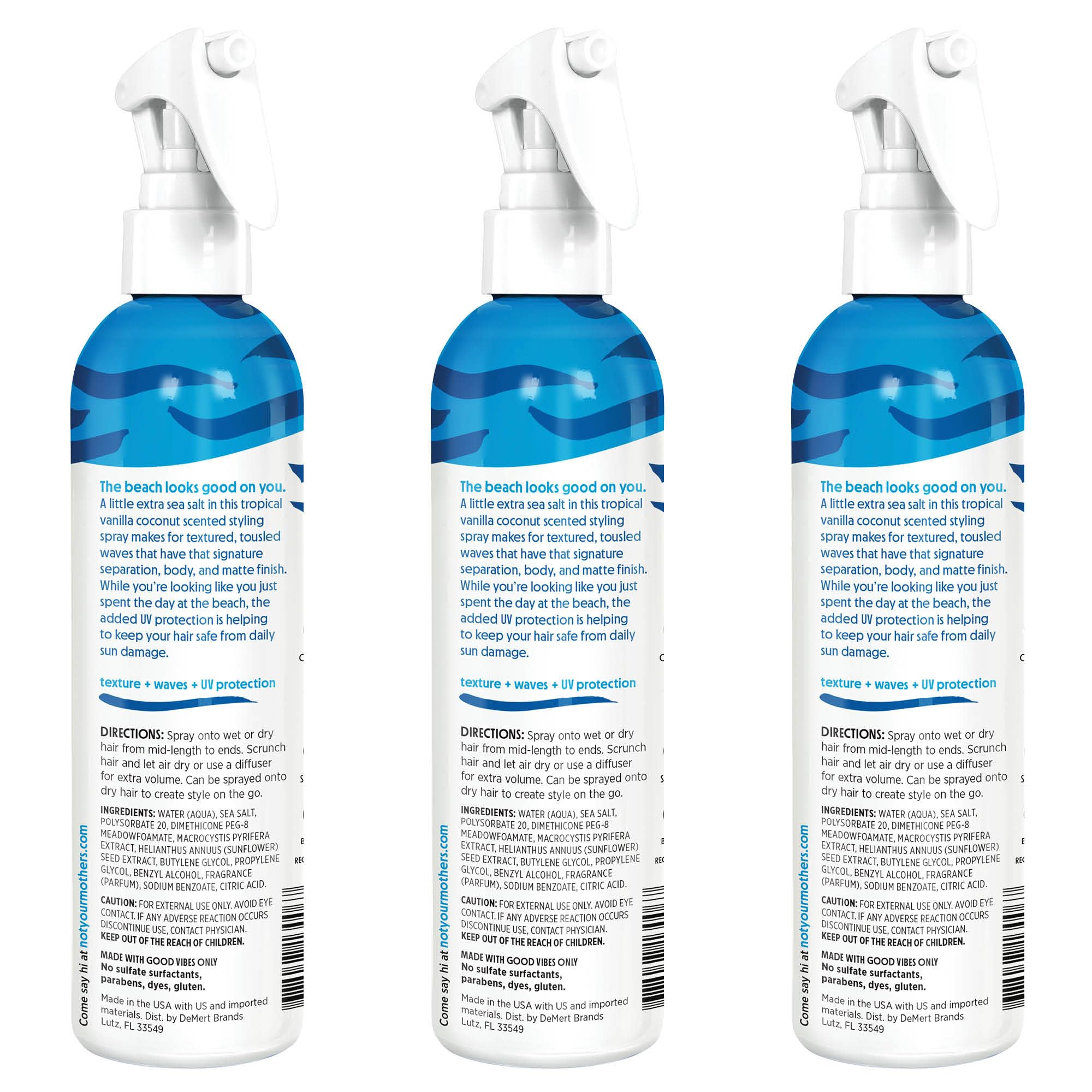 Not Your Mother's Beach Babe Sea Salt Spray bottle uses 75% PCR plastic.
