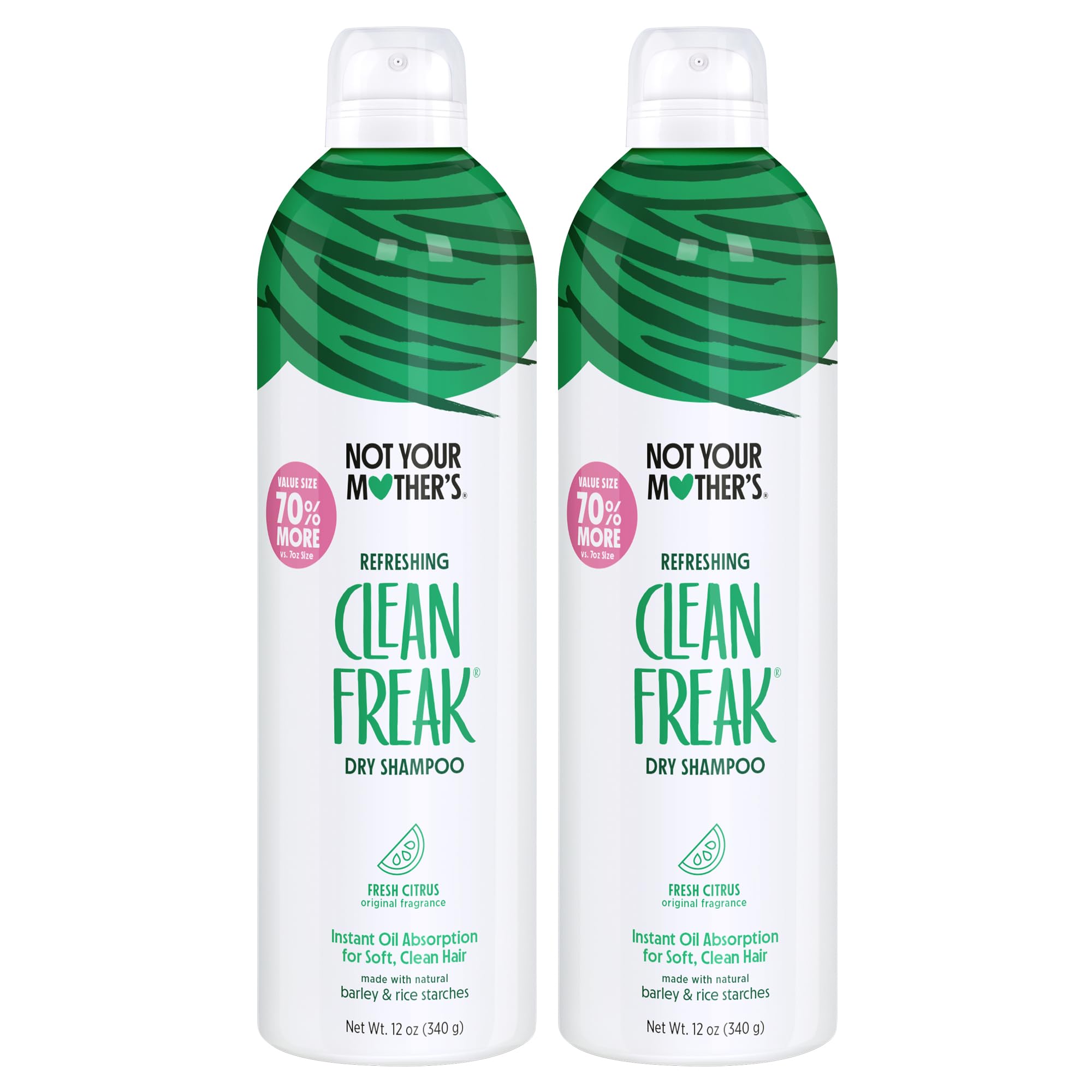 Not Your Mother's Clean Freak dry shampoo 2-pack provides instant oil absorption for refreshed hair.