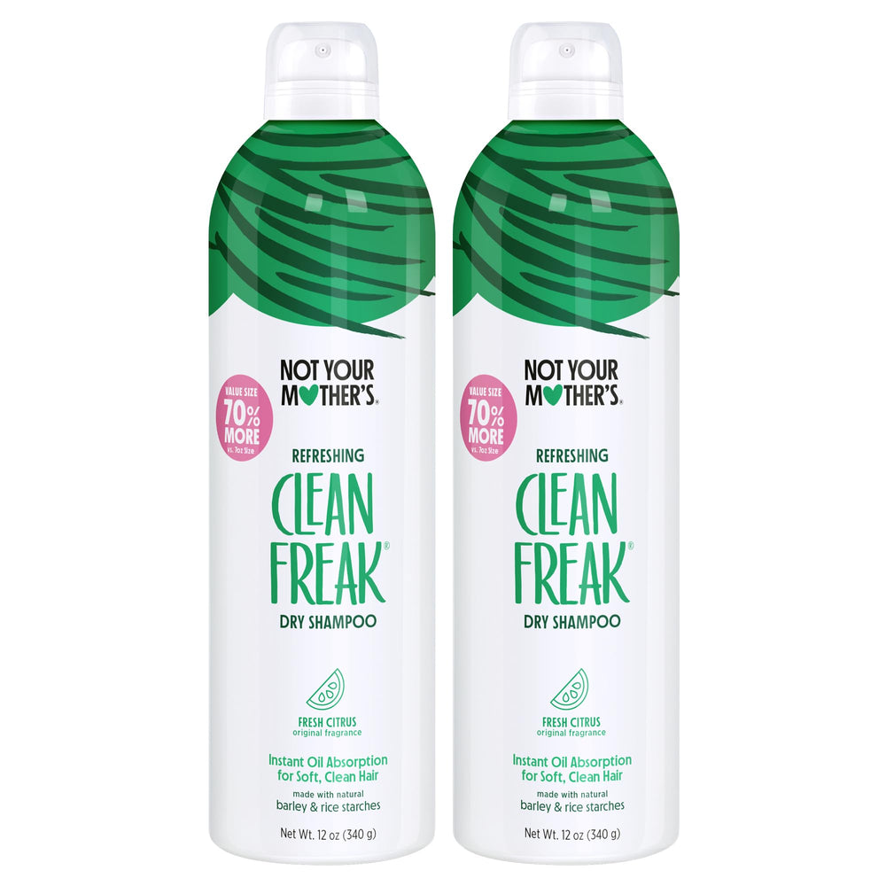 Not Your Mother's Clean Freak dry shampoo 2-pack provides instant oil absorption for refreshed hair.