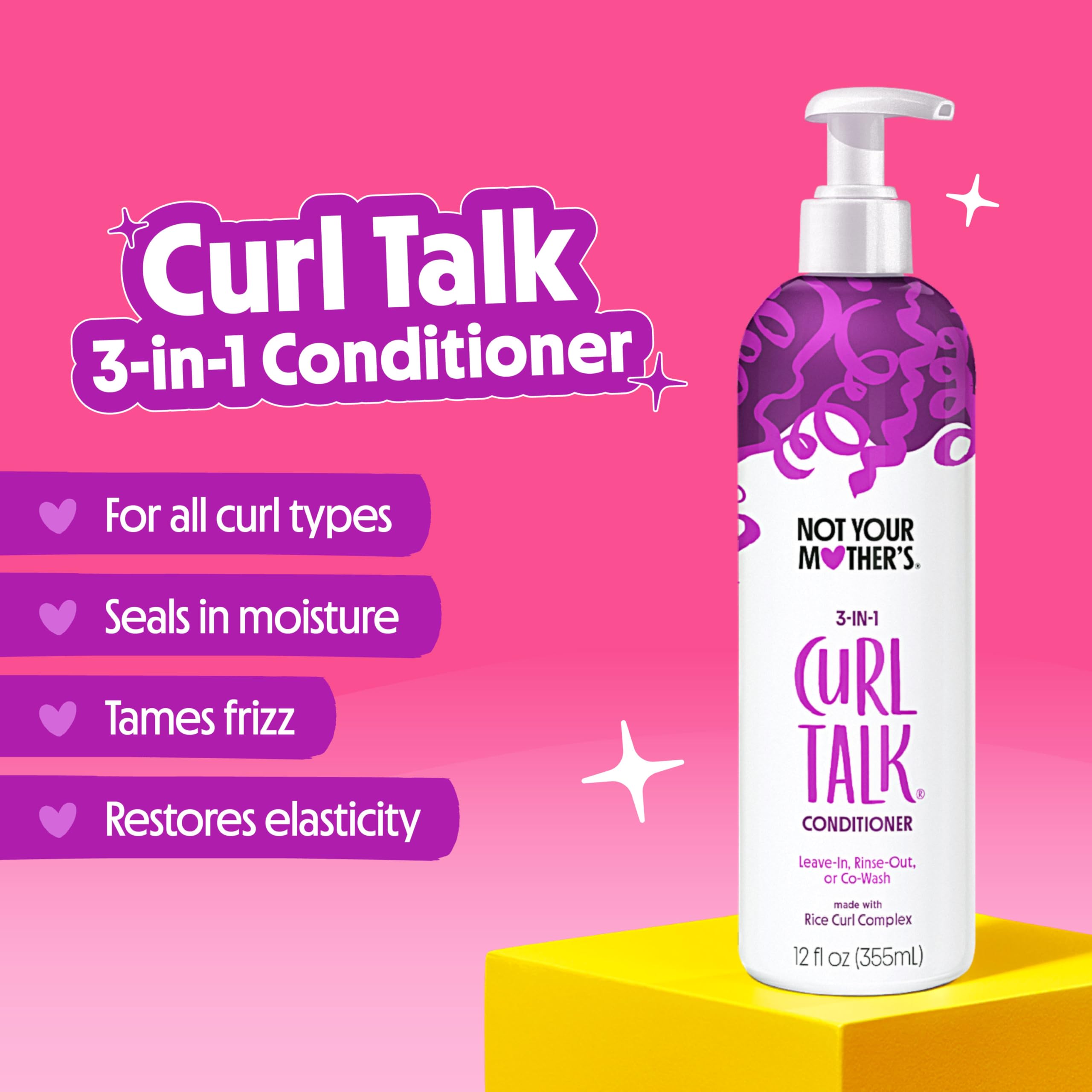 Not Your Mother's Curl Talk Shampoo label closeup with rice curl complex benefits
