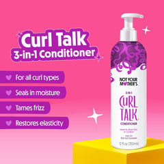 Not Your Mother's Curl Talk Shampoo label closeup with rice curl complex benefits