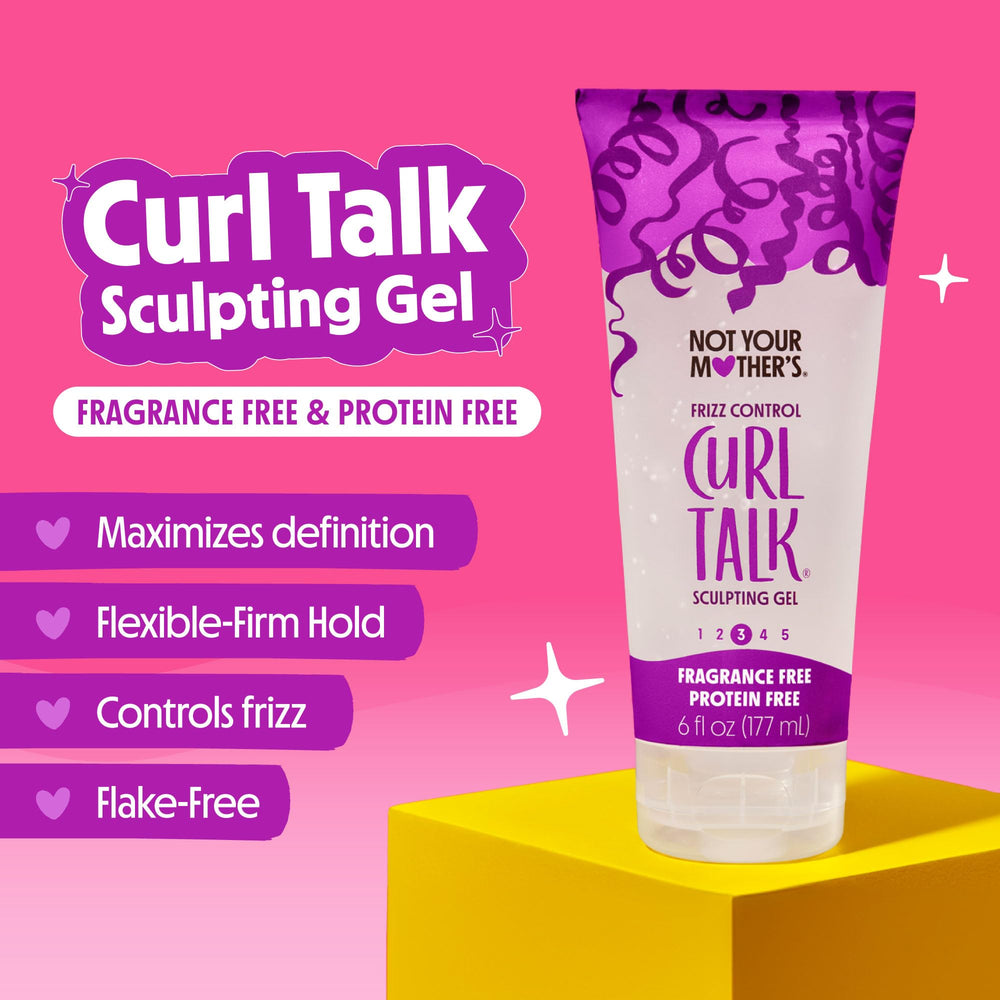 Not Your Mother's fragrance-free formulation label emphasizing gentle ingredients for sensitive curls