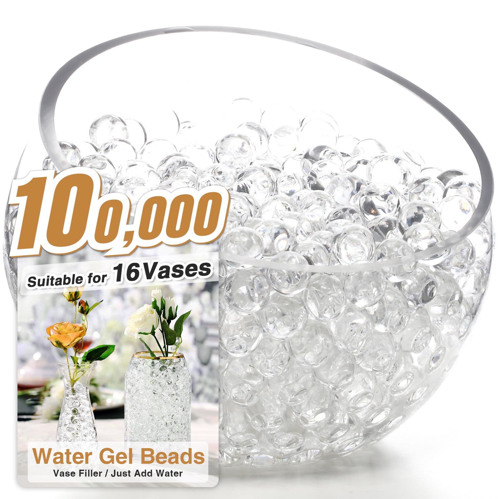 NOTCHIS 100,000 clear water gel beads for vases enhance centerpieces with shimmering volume and moisture.