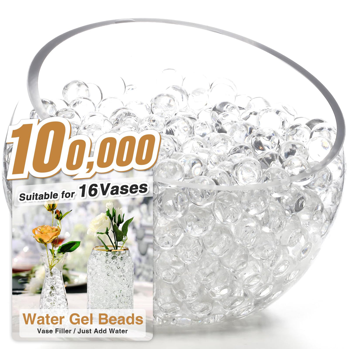NOTCHIS 100,000 clear water gel beads for vases enhance centerpieces with shimmering volume and moisture.