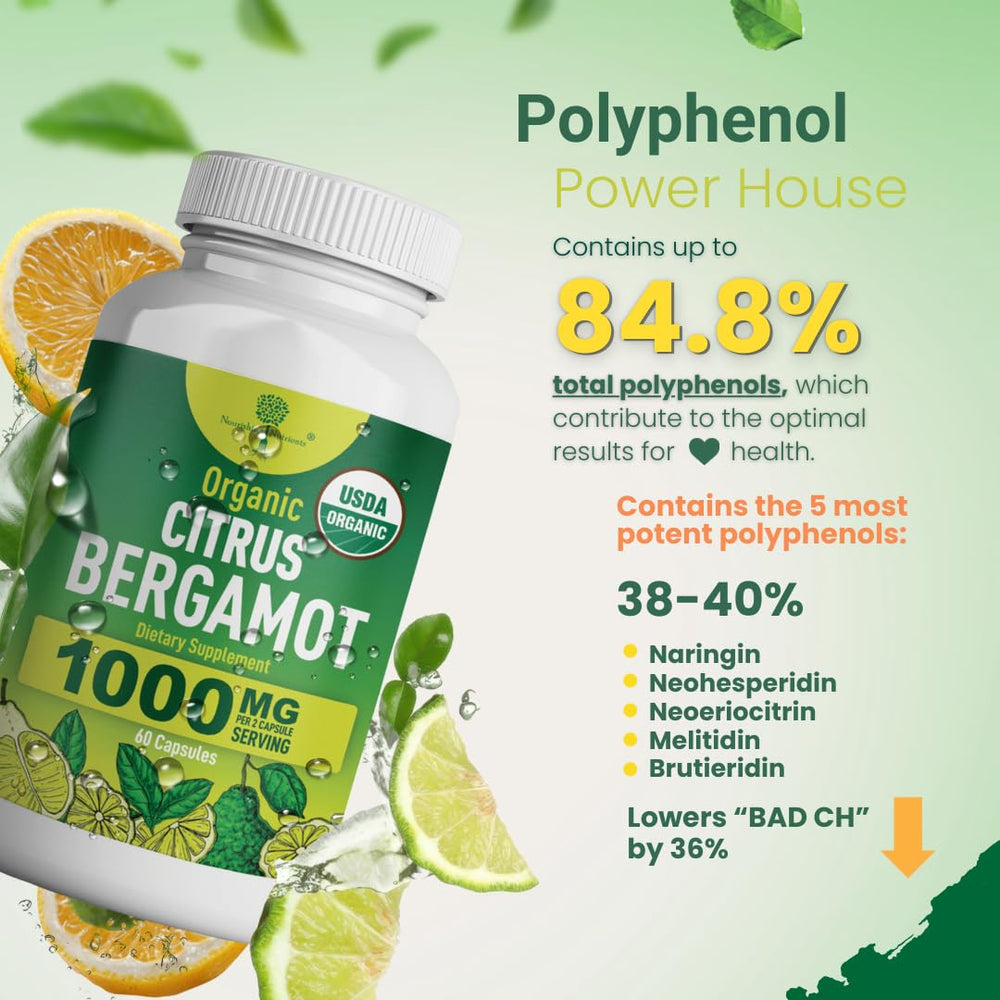 Nourishing Nutrients citrus bergamot capsules close-up showing polyphenol content