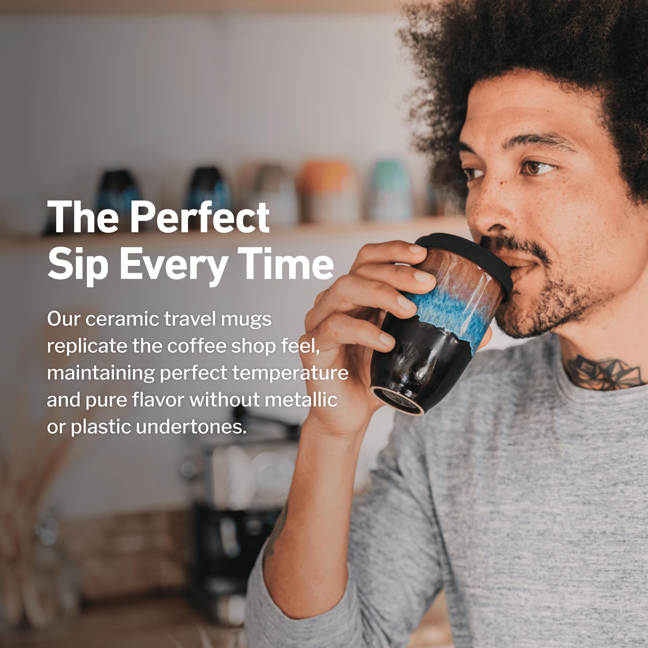 Nova Ceramics Monsoon mug held in hand highlighting ergonomic grip