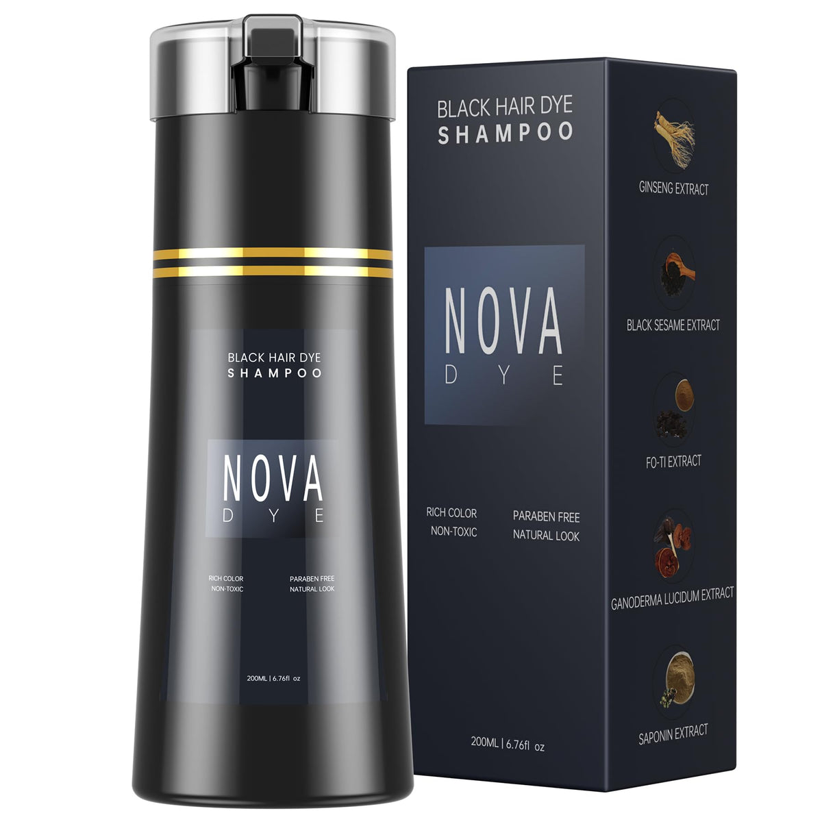 Nova DYE Shampoo application shows easy one-wash gray coverage.