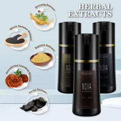 Nova Shampoo black colour result on hair showing natural tone and depth.