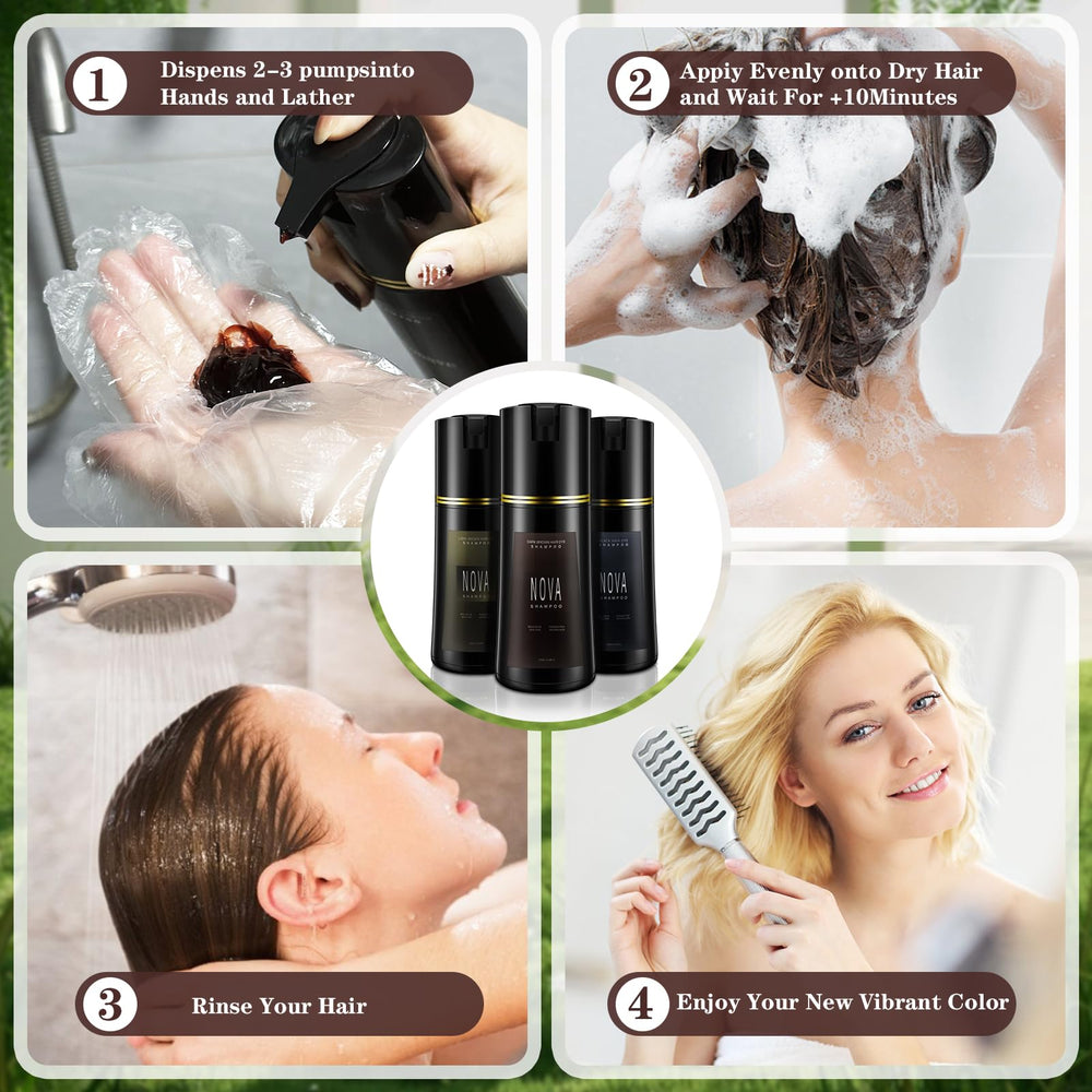 Nova Shampoo side view bottle highlighting safe, paraben-free formula.