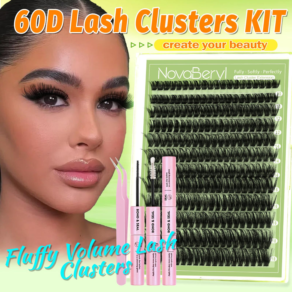 NovaBeryl fluffy lash clusters 60D closeup shows airy, feather-light fibers