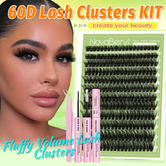 NovaBeryl fluffy lash clusters 60D closeup shows airy, feather-light fibers