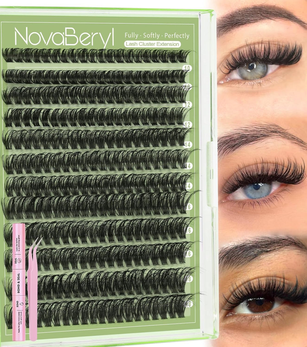 NovaBeryl fluffy lash clusters 60D kit box for at-home volume looks