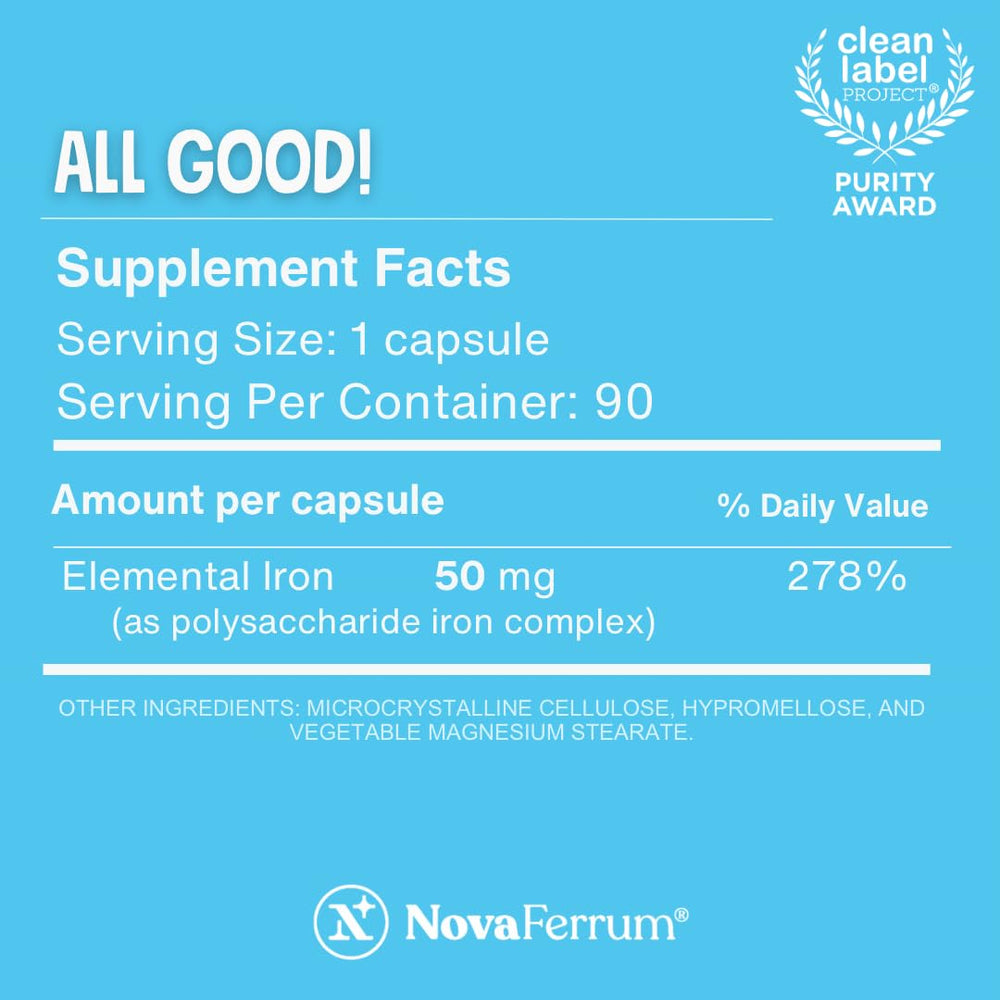 NovaFerrum All Good label highlights vegan and gluten-free certifications.