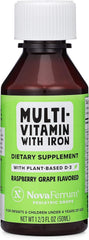NovaFerrum Delish bottle front showing vegan iron and Organic D-3 for growing kids