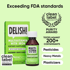 NovaFerrum Delish dosing spoon in use for easy mixing with formula or juice