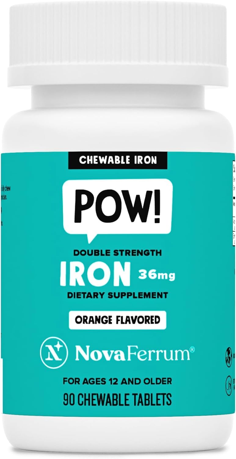 NovaFerrum Pow bottle shown, convenient iron supplement for daily energy support.