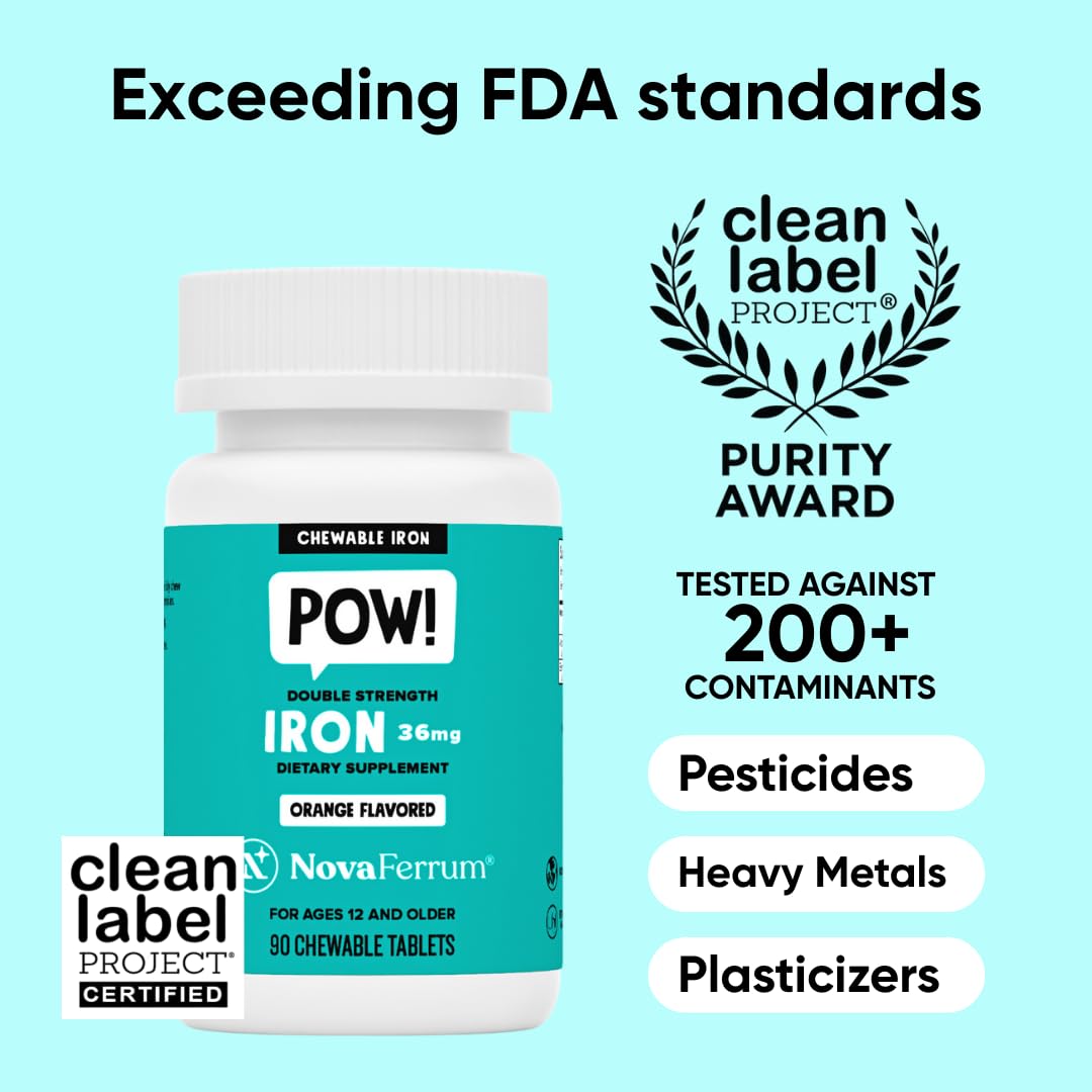 NovaFerrum Pow chew tablet, sugar-free iron boost for everyday use.