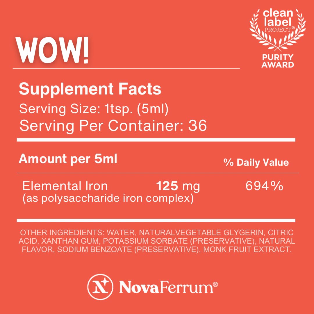 NovaFerrum Wow ingredient label displays vegan and gluten-free certifications for trust.