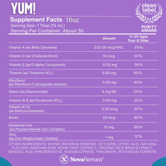NovaFerrum Yum gluten-free sugar-free label signals a clean formula.
