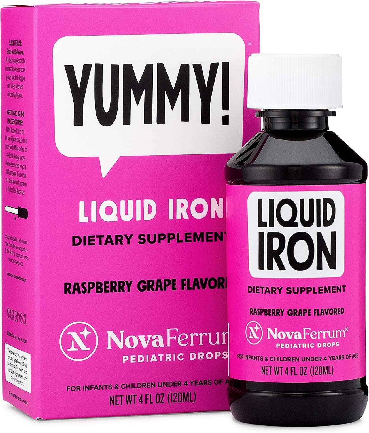 NovaFerrum Yummy bottle pour enables easy iron administration for toddlers.
