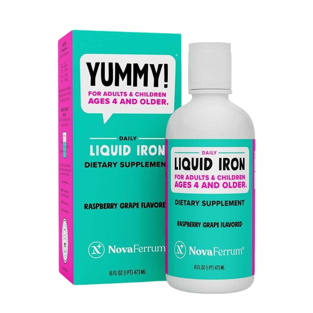 NovaFerrum Yummy bottle with kid-friendly raspberry grape flavor for easy dosing.