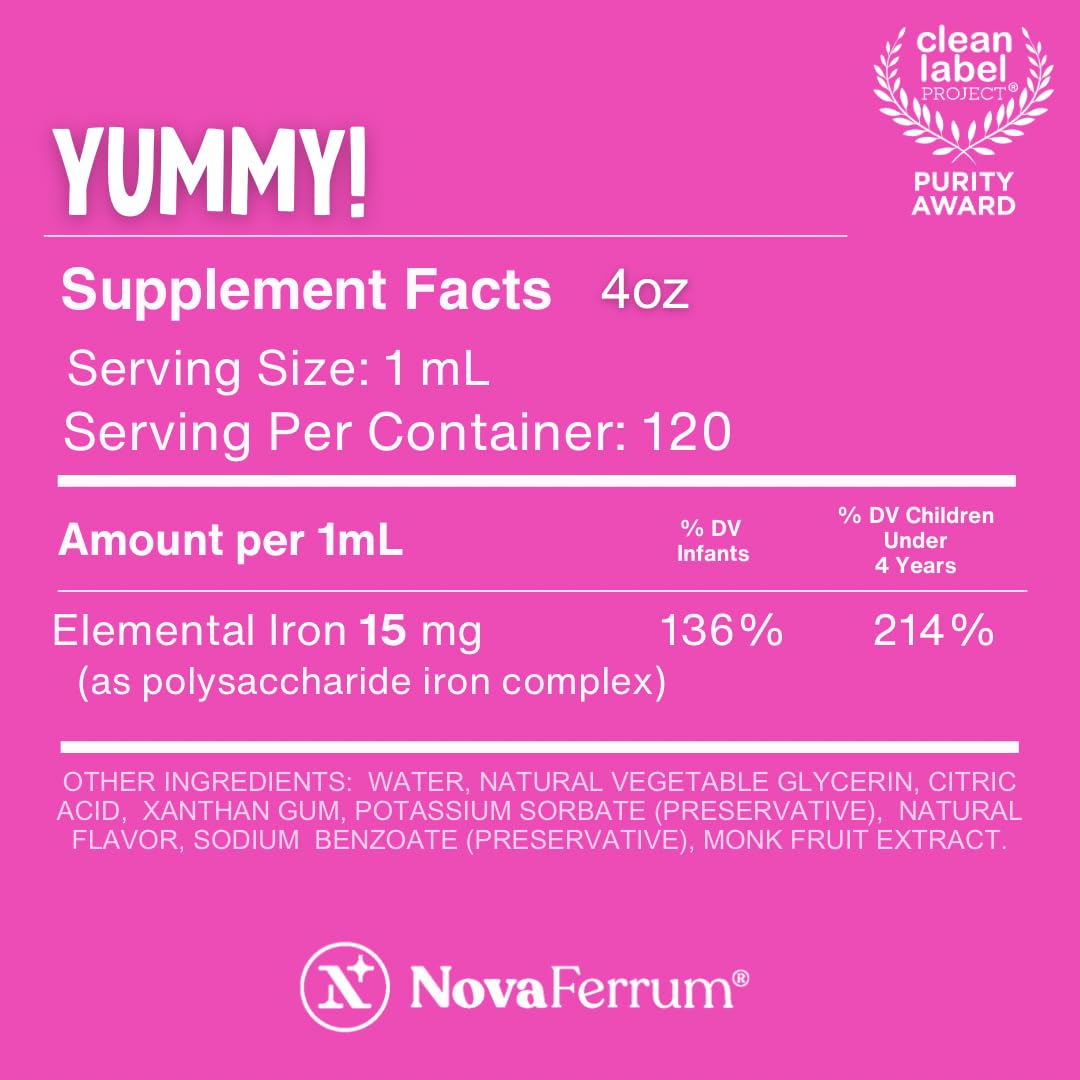 NovaFerrum Yummy Raspberry flavor offers kid-friendly, sugar-free iron intake.