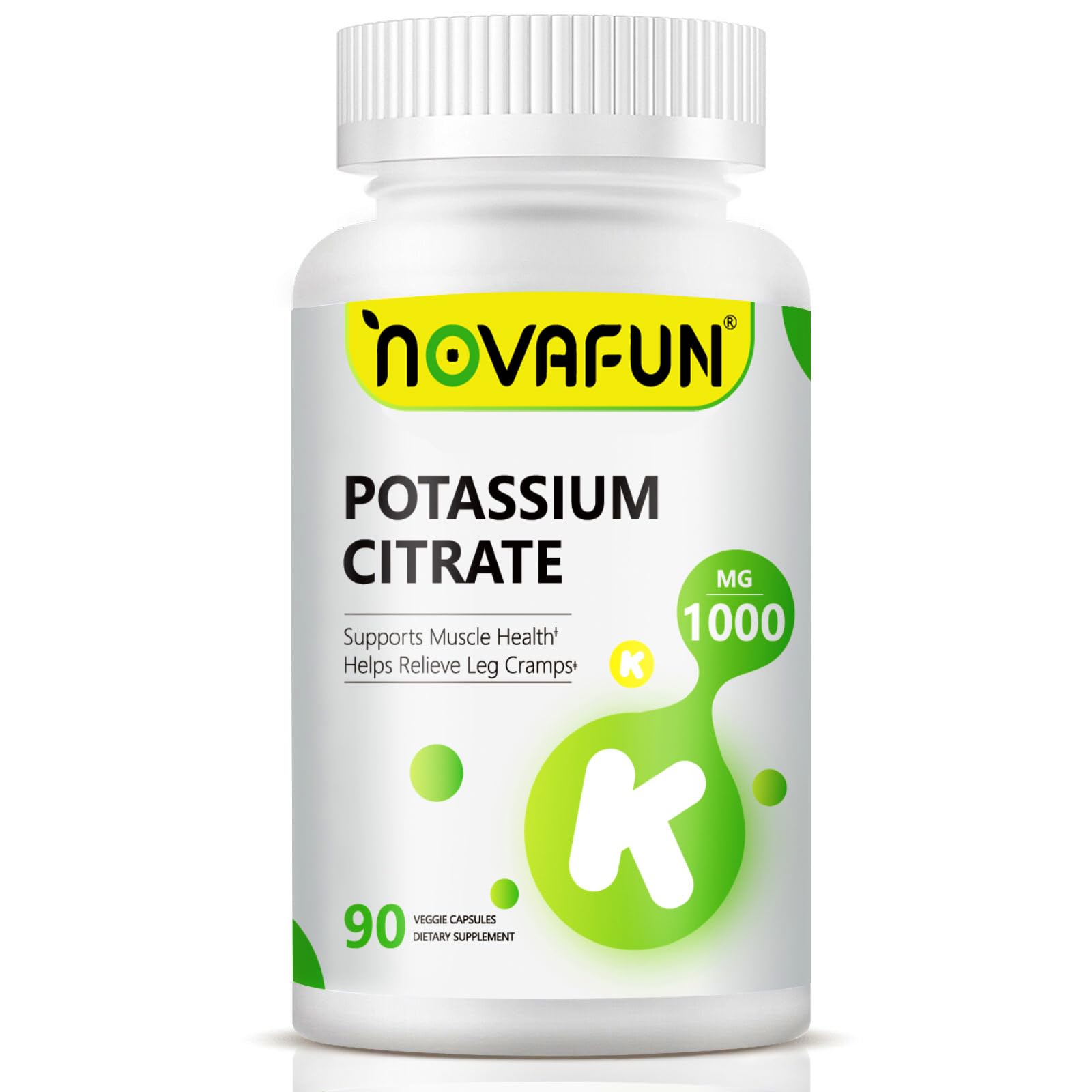 Novafun Potassium Citrate 1000mg bottle with clear label for daily electrolyte support
