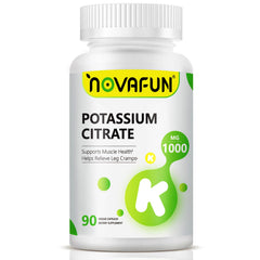 Novafun Potassium Citrate 1000mg bottle with clear label for daily electrolyte support