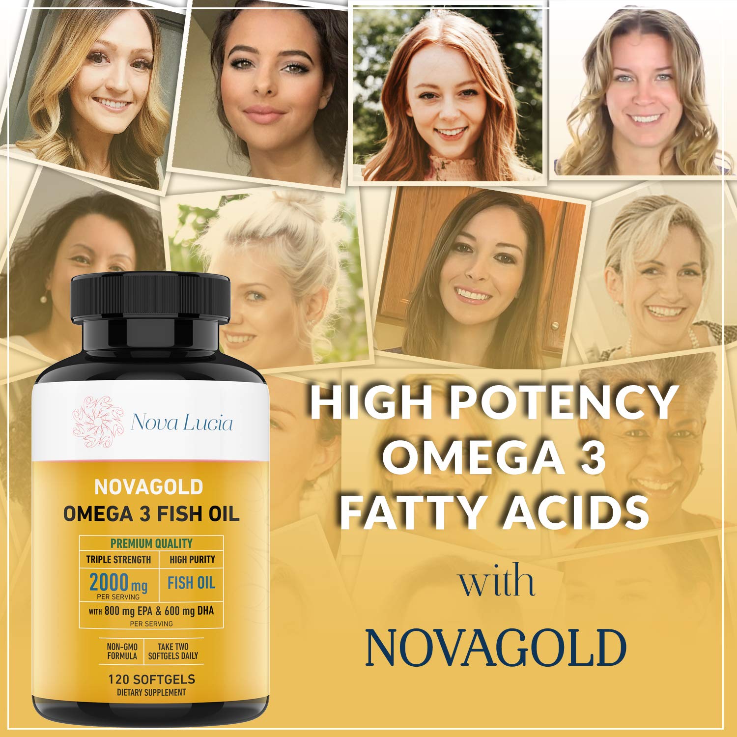 NovaGold digestible softgels image demonstrates small, easy-to-swallow capsules for better tolerance.