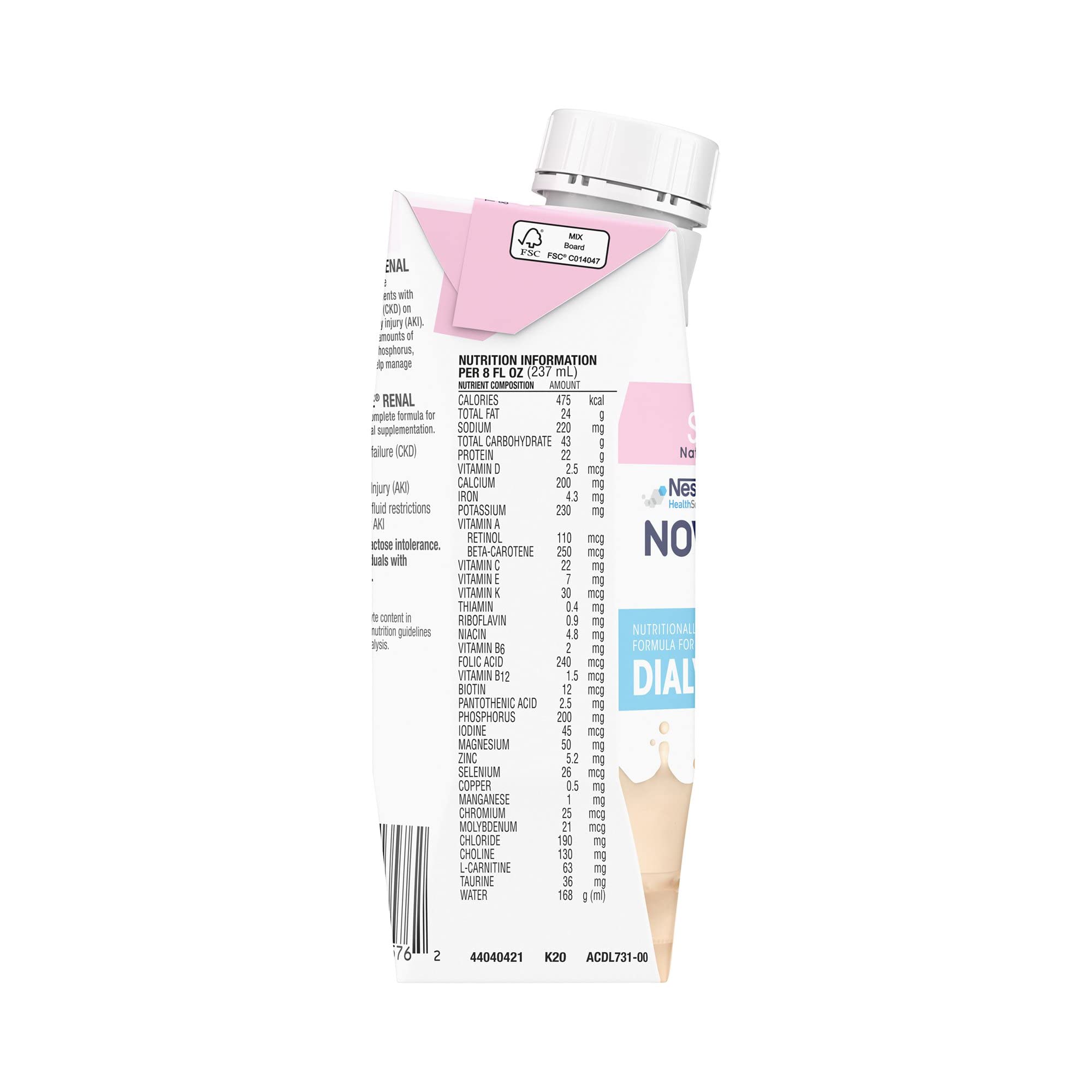 NovaSource Renal strawberry carton on display suggests easy, regular oral nutrition for daily needs.