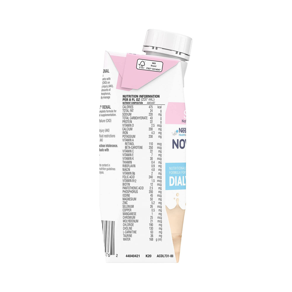 NovaSource Renal strawberry carton on display suggests easy, regular oral nutrition for daily needs.
