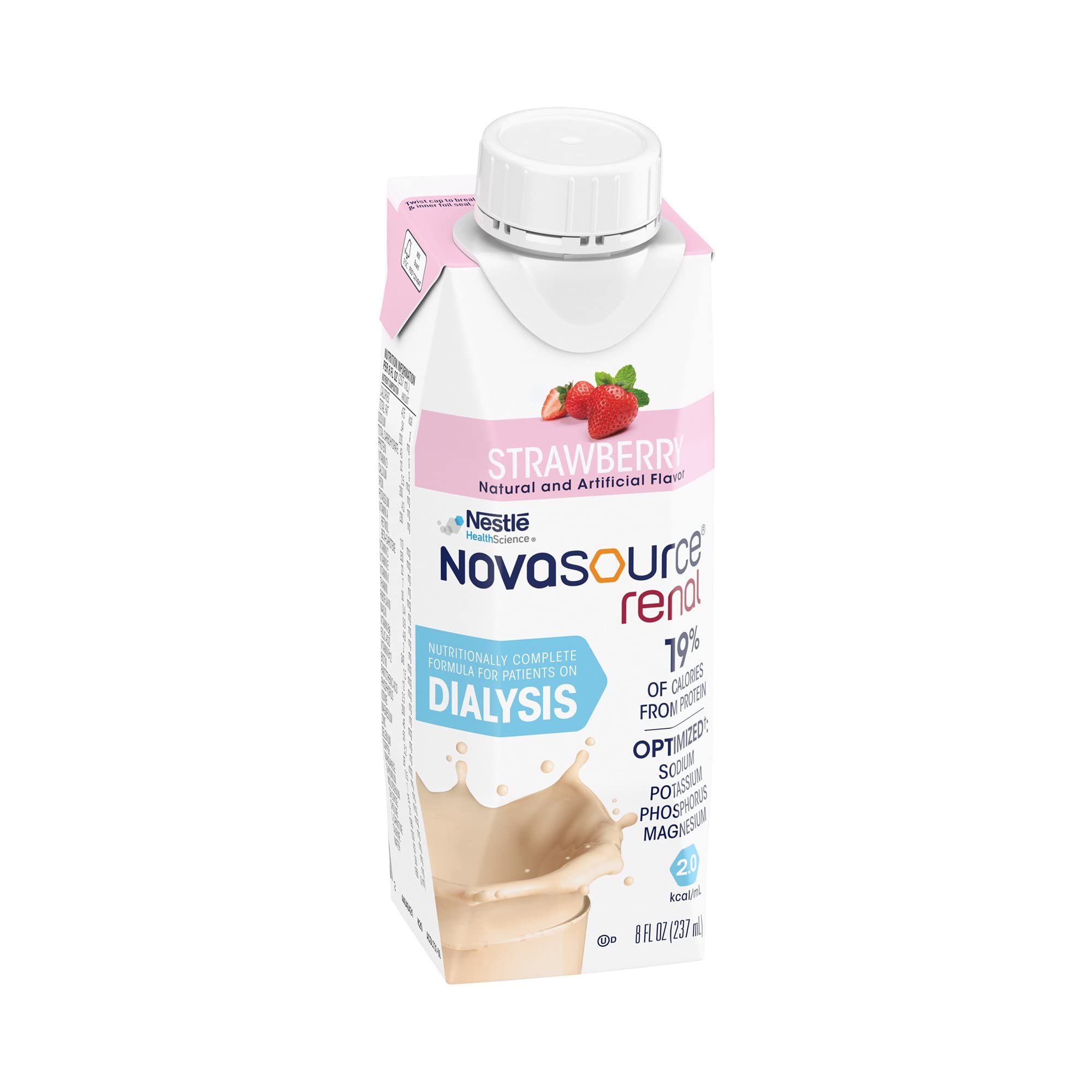 NovaSource Renal strawberry glass filled with shake shows creamy texture.