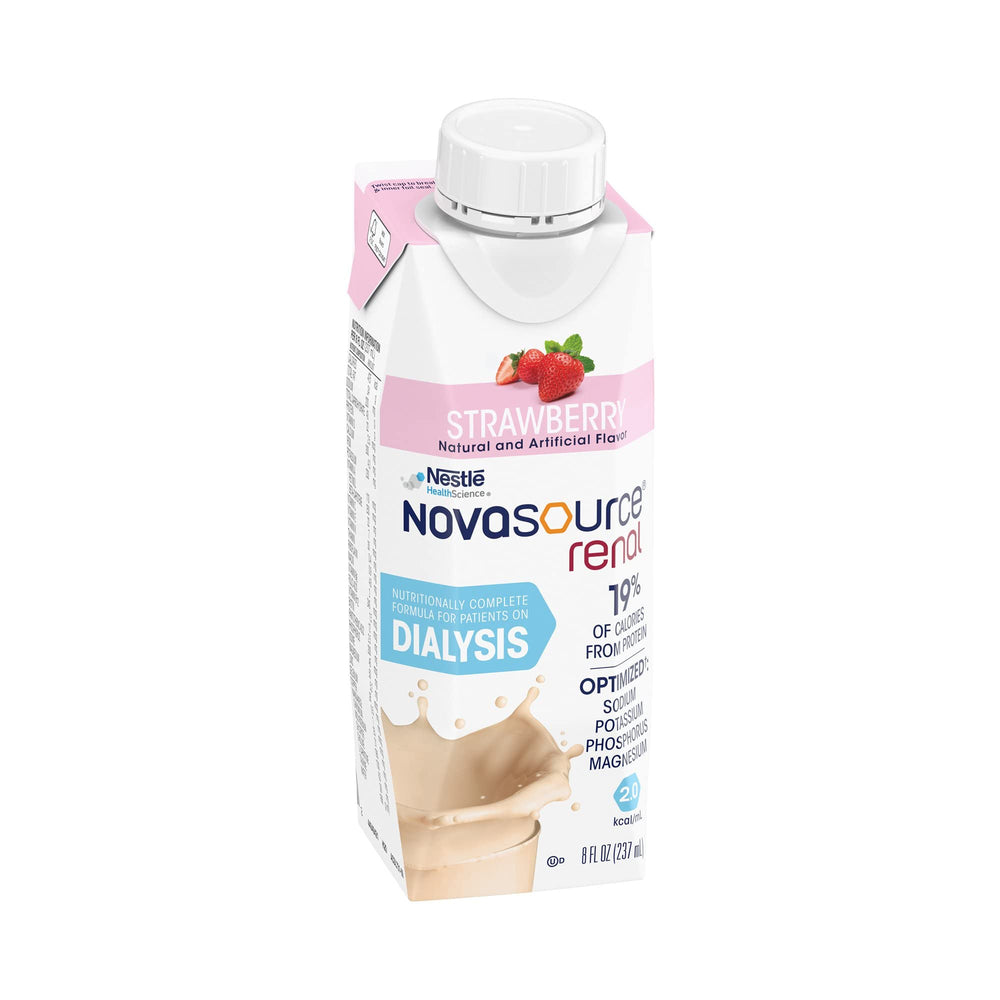 NovaSource Renal strawberry glass filled with shake shows creamy texture.