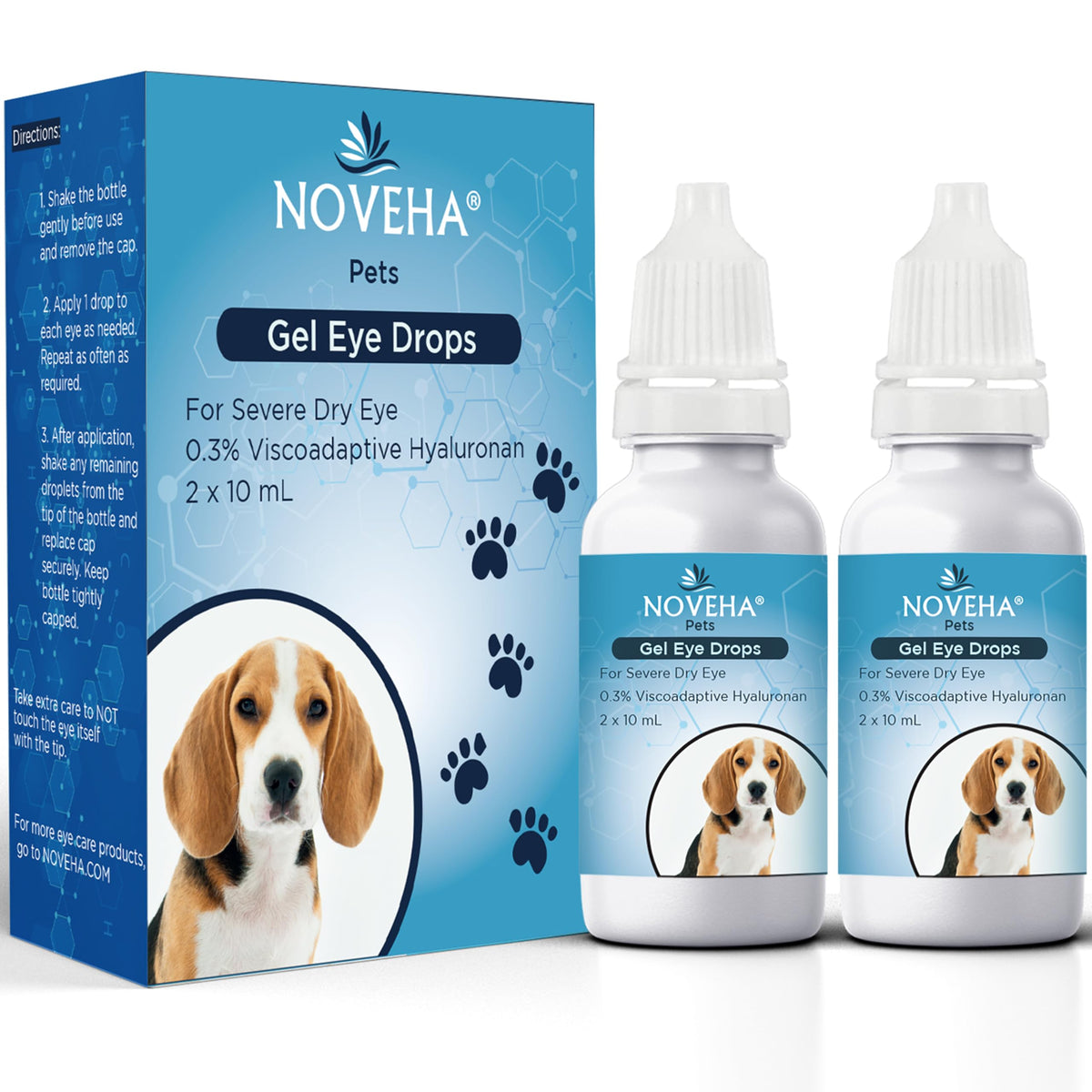 NOVEHA Pet Gel Eye Drops two 10 ml bottles in a ready-to-use pack for pets