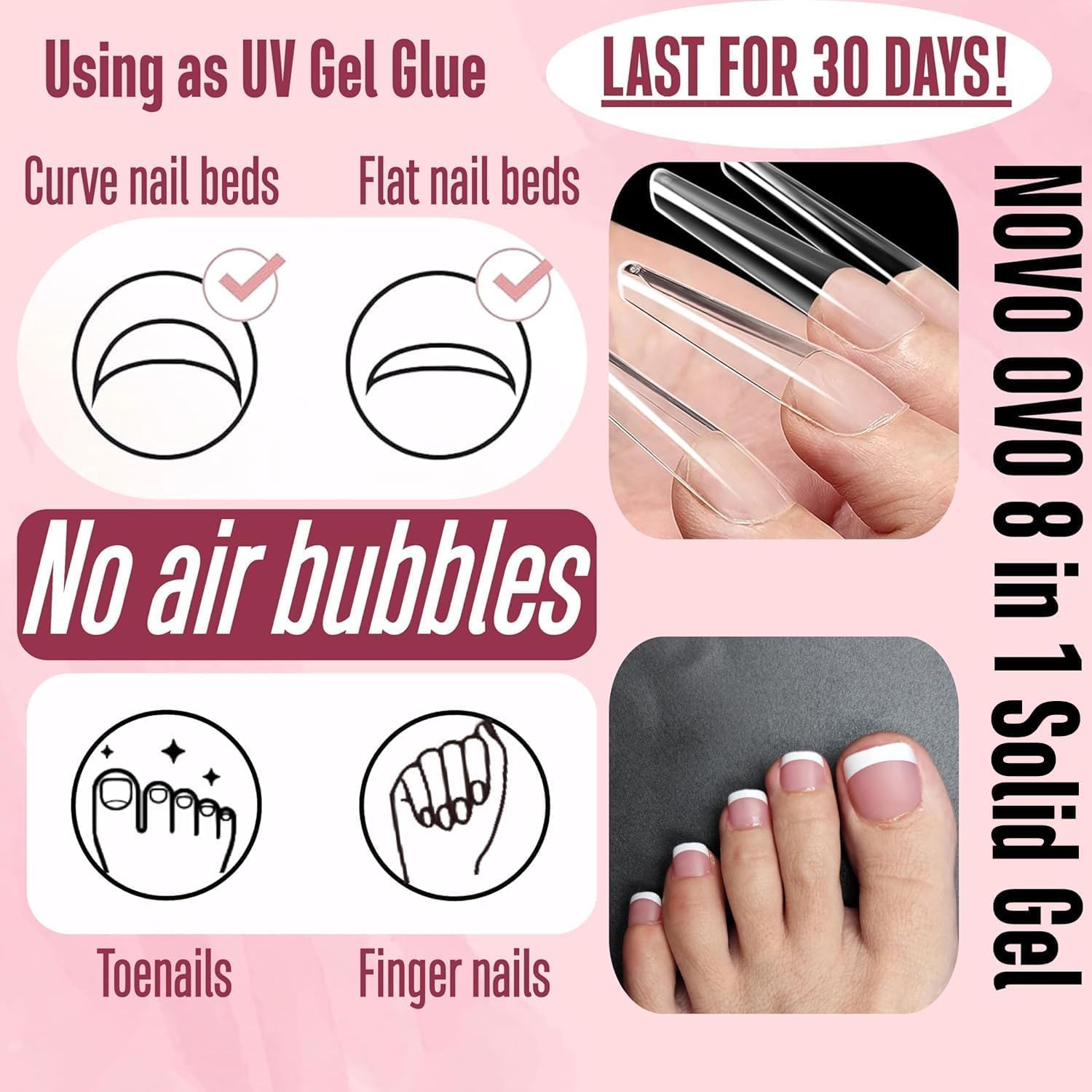NOVO OVO press-on nails adhere smoothly with minimal bubbles and extended wear.